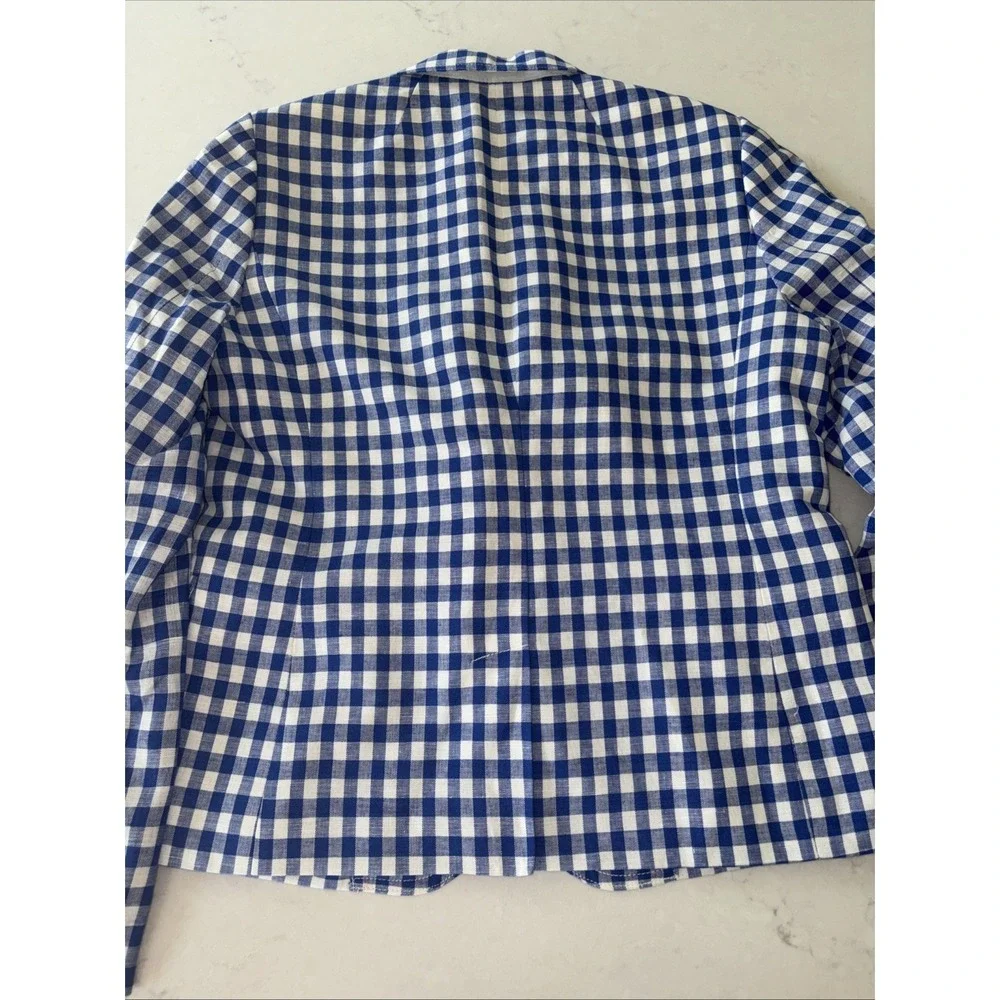 J Crew Schoolboy Gingham blazer Linen Womens 10 G1482 Lined Plaid Blue Summer